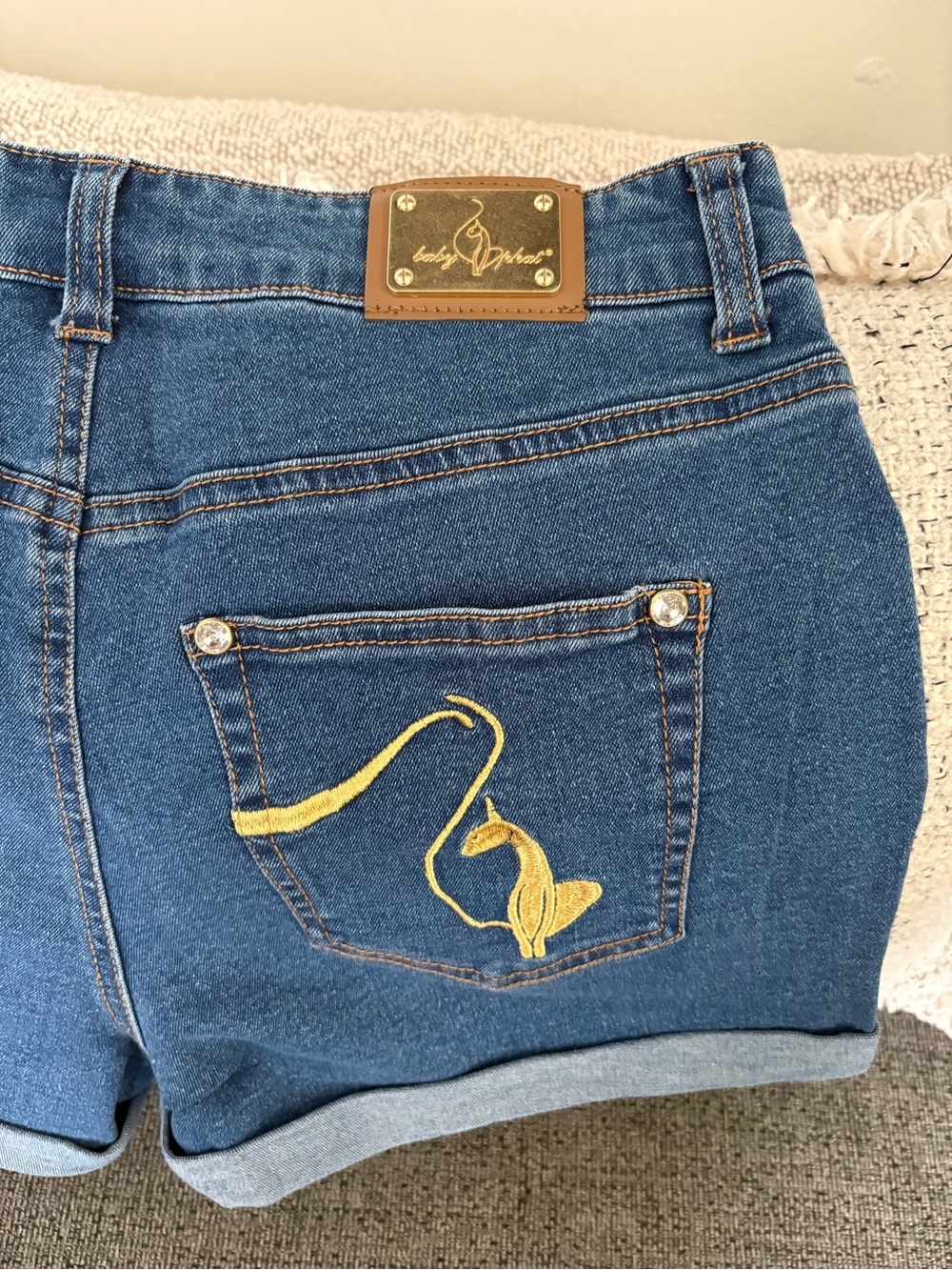Baby Phat Blue Denim Shorts with Gold Script - Picture 7 of 7